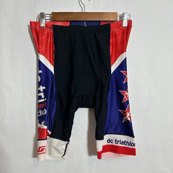 Louis Garneau Padded Cycling Shorts Mens L Black Red Blue DC Triathlon - Picture 2 of 9